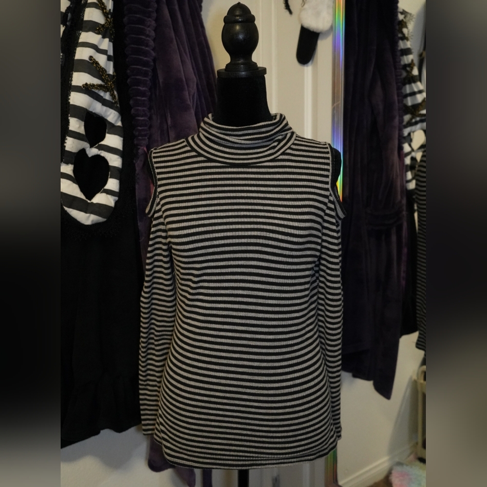 Banana Lemon Black and White Striped TurtleNeck Sweater